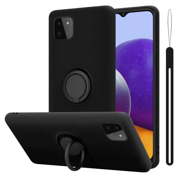 Samsung Galaxy A22 5G Suojakotelo Suojakuori joustavasta TPU-silikonista jossa on rengas LIQUID MUSTA