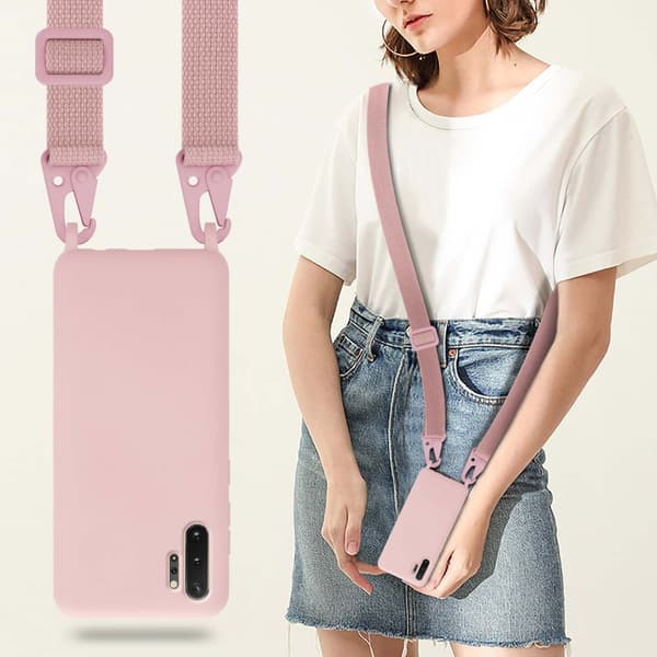 Deksel med Kedja for Samsung Galaxy NOTE 10 PLUS Silikonbeskyttelsesetui med lengdejusterbar ledningsstropp