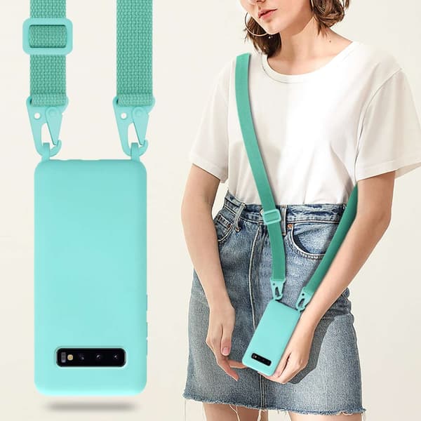 Deksel med Kedja for Samsung Galaxy S10 PLUS Silikonbeskyttelsesetui med lengdejusterbar ledningsstropp