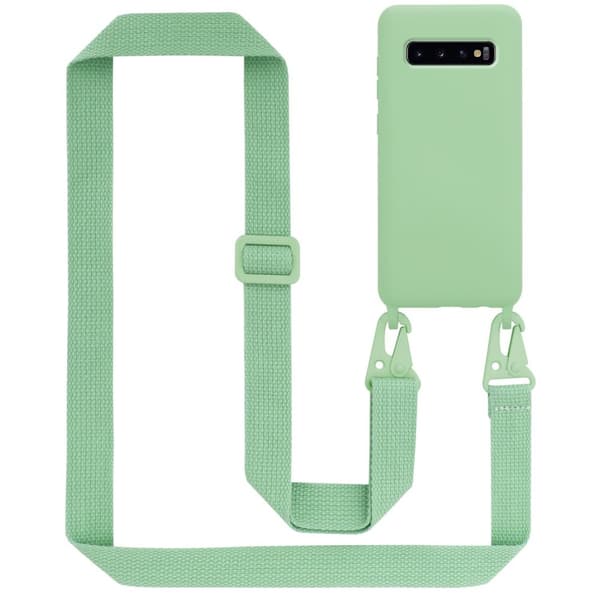 Mobiltelefonkedja för Samsung Galaxy S10 PLUS Fodral Skal Skyddsfodral Skyddande silikonhölje med längdjusterbart band LIQUID LJUS GRÖN