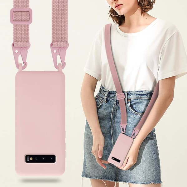 Deksel med Kedja for Samsung Galaxy S10 PLUS Silikonbeskyttelsesetui med lengdejusterbar ledningsstropp