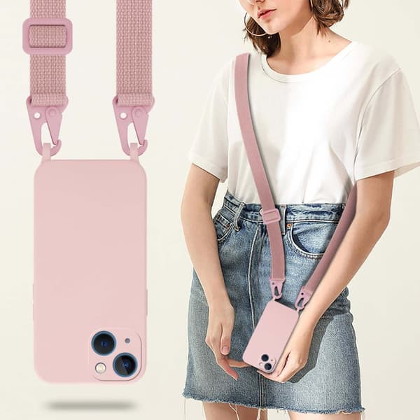 Deksel med Kedja for iPhone 13 MINI Silikonbeskyttelsesetui med lengdejusterbar ledningsstropp