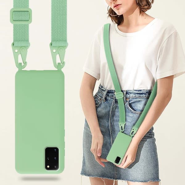 Deksel med Kedja for Samsung Galaxy S20 PLUS Silikonbeskyttelsesetui med lengdejusterbar ledningsstropp