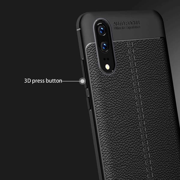 Huawei P20 Suojakuori Suojakotelo valmistettu TPU-silikonista jossa on jalo nahkajäljitelmä applikaatio