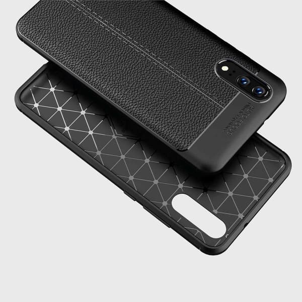 Huawei P20 Suojakuori Suojakotelo valmistettu TPU-silikonista jossa on jalo nahkajäljitelmä applikaatio