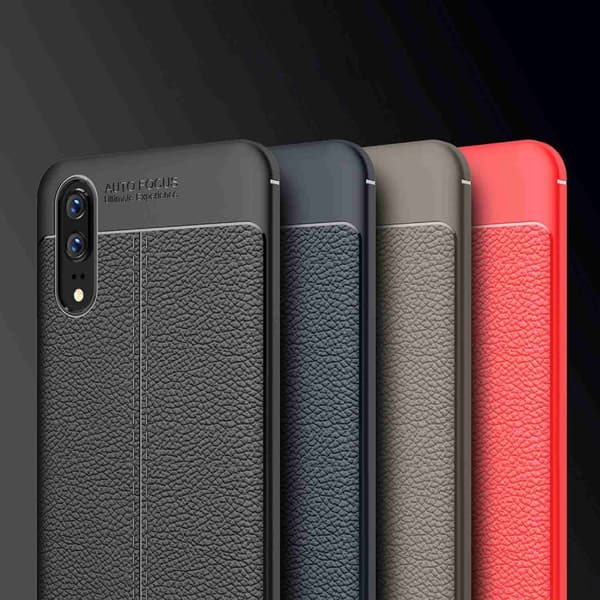 Huawei P20 Suojakuori Suojakotelo valmistettu TPU-silikonista jossa on jalo nahkajäljitelmä applikaatio