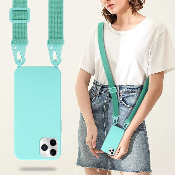 Deksel med Kedja for iPhone 11 PRO MAX Silikonbeskyttelsesetui med lengdejusterbar ledningsstropp