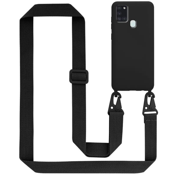 Deksel med Kedja for Samsung Galaxy A21s Silikonbeskyttelsesetui med lengdejusterbar ledningsstropp