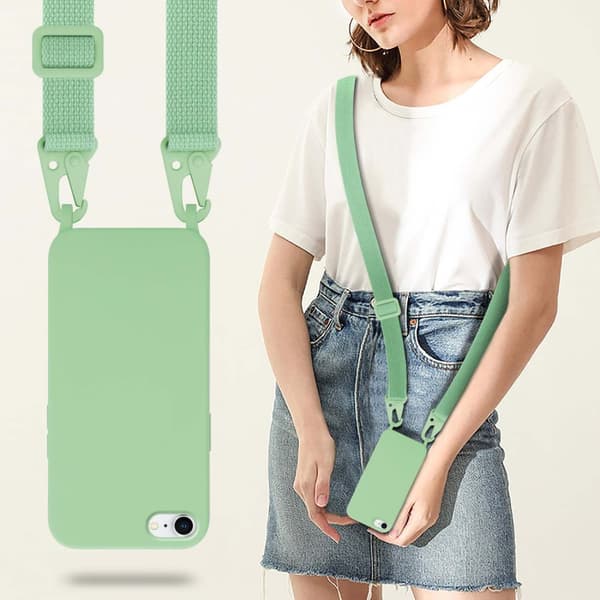 Deksel med Kedja for iPhone 7 / 7S / 8 / SE 2020 Silikonbeskyttelsesetui med lengdejusterbar ledningsstropp