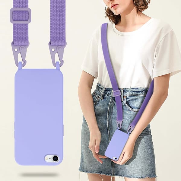 Deksel med Kedja for iPhone 7 / 7S / 8 / SE 2020 Silikonbeskyttelsesetui med lengdejusterbar ledningsstropp