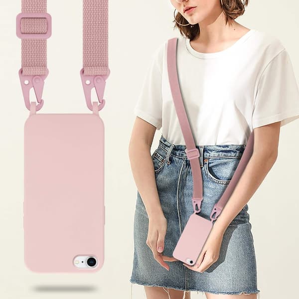 Deksel med Kedja for iPhone 7 / 7S / 8 / SE 2020 Silikonbeskyttelsesetui med lengdejusterbar ledningsstropp
