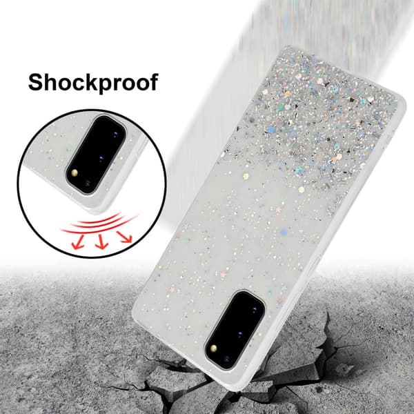 Samsung Galaxy S20 Suojakuori Suojakotelo joustavasta TPU-silikonista jossa on kimaltelevaa glitteriä