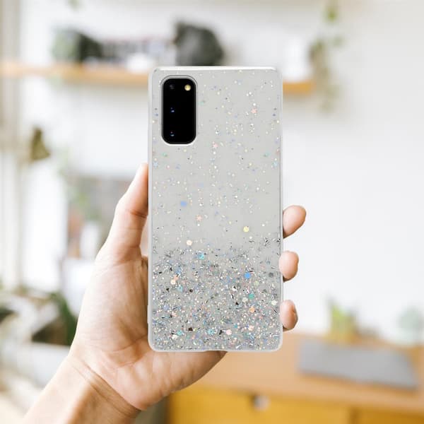 Samsung Galaxy S20 Suojakuori Suojakotelo joustavasta TPU-silikonista jossa on kimaltelevaa glitteriä