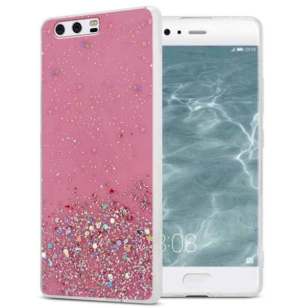 Huawei P10 Cover Etui Case () Rose med glitter