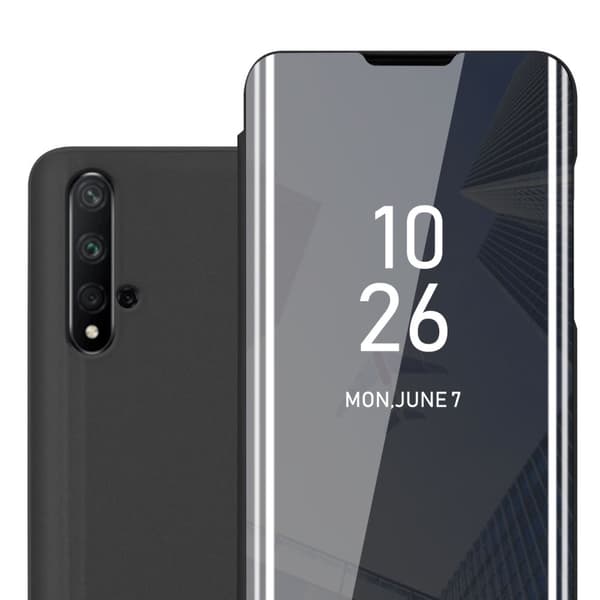 Honor 20 / 20S / Huawei NOVA 5T Lompakkokotelo Matkapuhelinkotelo Suojakuori Clear View Mirror Suojakotelo jalusta toiminto 360 asteen suojaus