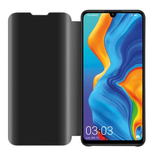 Huawei P30 LITE Lompakkokotelo Matkapuhelinkotelo Suojakuori Clear View Mirror Suojakotelo jalusta toiminto 360 asteen suojaus