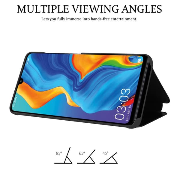 Huawei P30 LITE Lompakkokotelo Matkapuhelinkotelo Suojakuori Clear View Mirror Suojakotelo jalusta toiminto 360 asteen suojaus