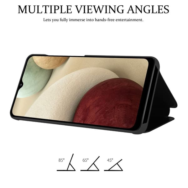 Etui for Samsung Galaxy A12 / M12 Deksel Clear View Mirror Beskyttelsesetui med stativfunksjon 360 graders beskyttelse