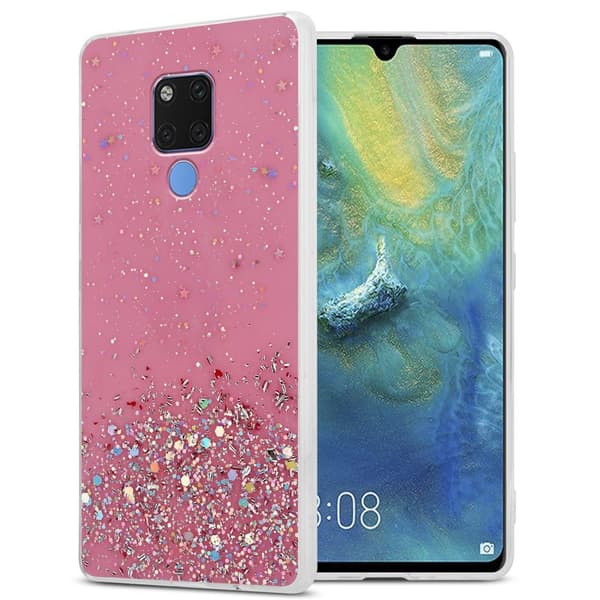 Huawei MATE 20 Suojakuori Suojakotelo joustavasta TPU-silikonista jossa on kimaltelevaa glitteriä Pinkki glitterillä