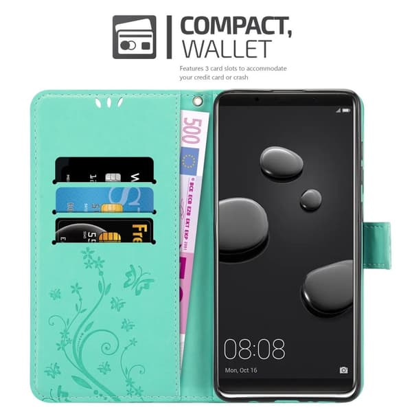 Deksel til Huawei MATE 10 PRO Lommebokdeksel i blomster design med magnetisk lukking, stativfunksjon og kortplasser