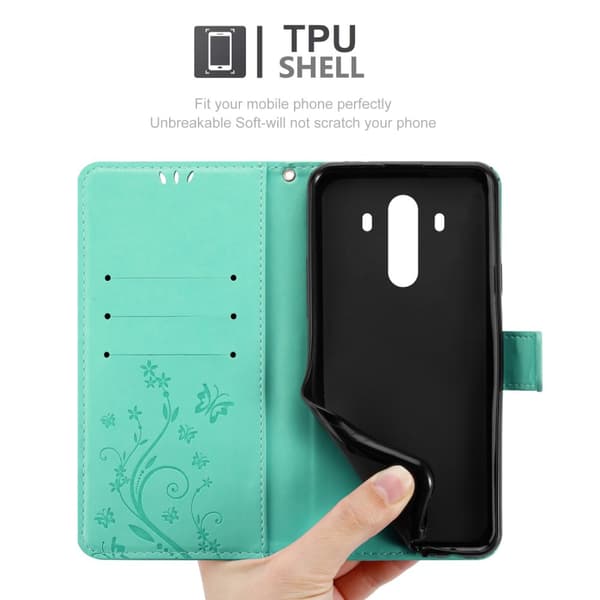 Deksel til Huawei MATE 10 PRO Lommebokdeksel i blomster design med magnetisk lukking, stativfunksjon og kortplasser