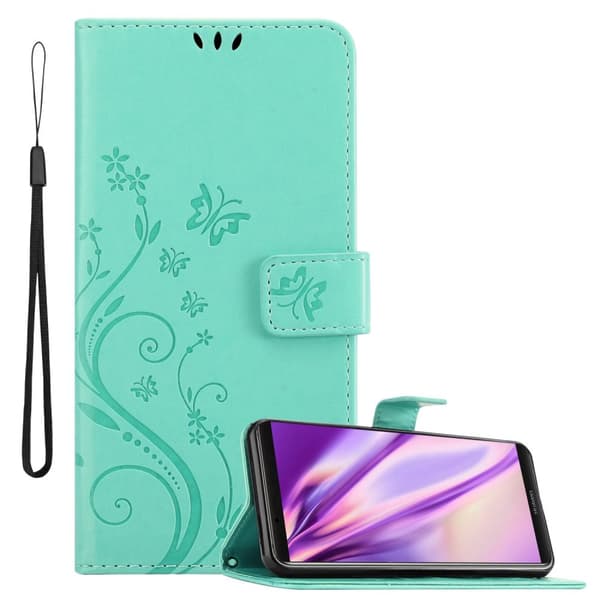 Deksel til Huawei MATE 10 PRO Lommebokdeksel i blomster design med magnetisk lukking, stativfunksjon og kortplasser BLOMSTER TURKIS