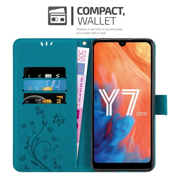 Huawei Y7 2019 / Y7 PRIME 2019 Skal Fodral i blomdesign Mobilskydd Case Cover med magnetisk stängning, ståfunktion och kortplatser