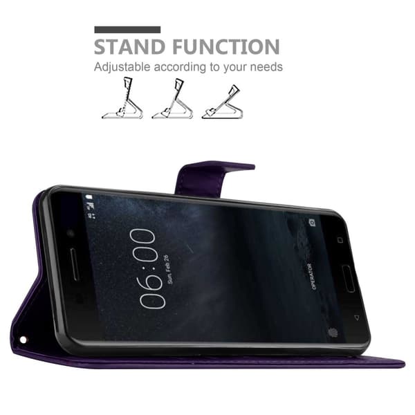 Nokia 6.1 Suojakotelo Suojakuori Lompakkokotelo Matkapuhelinkotelo Kukat jossa on magneettisuljenta, jalusta-toiminto ja korttipaikat
