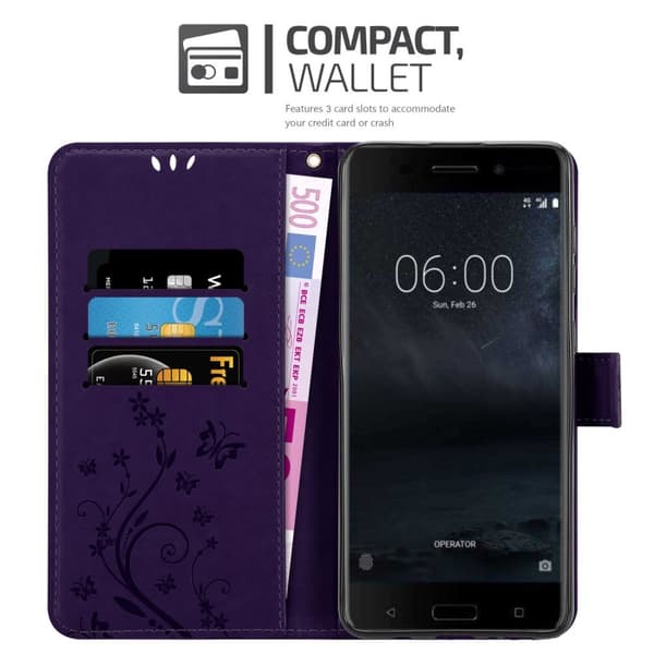Nokia 6.1 Suojakotelo Suojakuori Lompakkokotelo Matkapuhelinkotelo Kukat jossa on magneettisuljenta, jalusta-toiminto ja korttipaikat