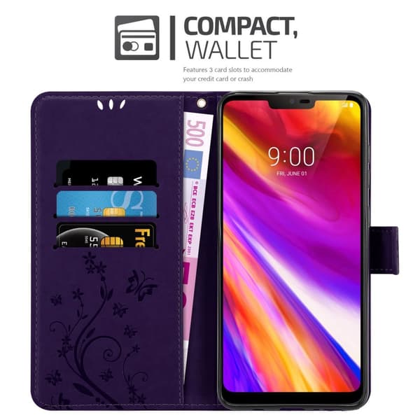 LG G7 ThinQ / FIT / ONE Skal Fodral i blomdesign Mobilskydd Case Cover med magnetisk stängning, ståfunktion och kortplatser