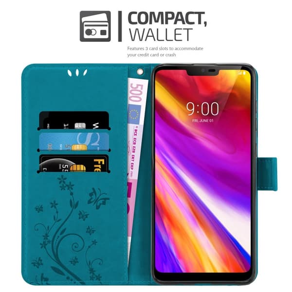 LG G7 ThinQ / FIT / ONE Skal Fodral i blomdesign Mobilskydd Case Cover med magnetisk stängning, ståfunktion och kortplatser