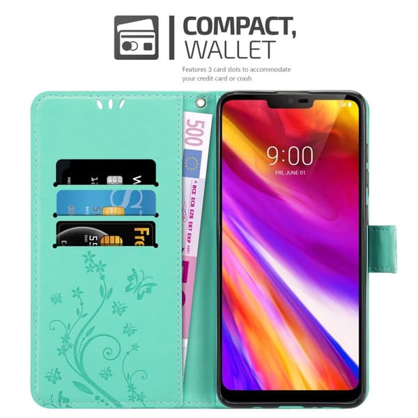 LG G7 ThinQ / FIT / ONE Skal Fodral i blomdesign Mobilskydd Case Cover med magnetisk stängning, ståfunktion och kortplatser