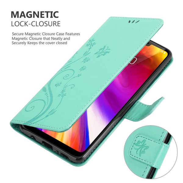 LG G7 ThinQ / FIT / ONE Skal Fodral i blomdesign Mobilskydd Case Cover med magnetisk stängning, ståfunktion och kortplatser