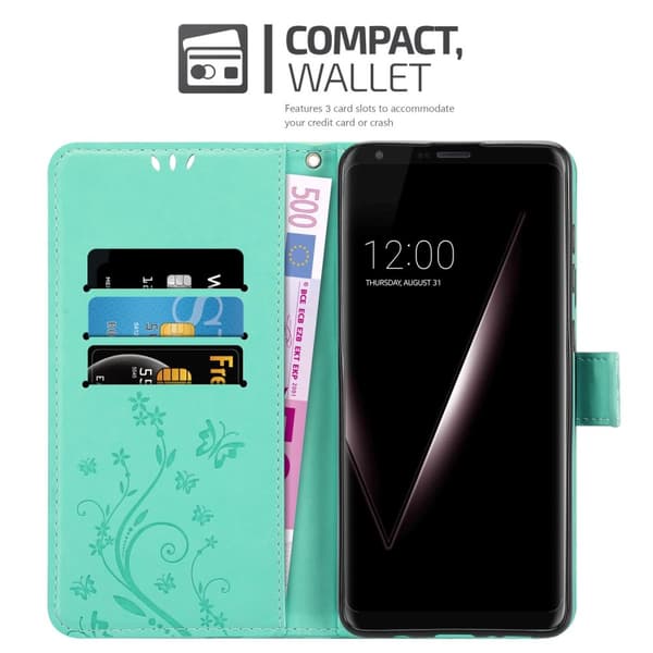 LG V30 / V30+ / V30S / V30S+ Suojakotelo Suojakuori Lompakkokotelo Matkapuhelinkotelo Kukat jossa on magneettisuljenta, jalusta-toiminto ja