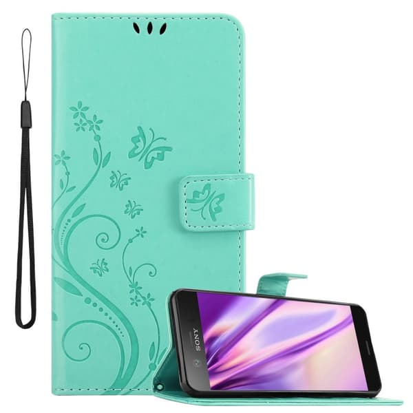 Sony Xperia XZ1 COMPACT Skal Fodral i blomdesign Mobilskydd Case Cover med magnetisk stängning, ståfunktion och kortplatser BLOMMIG TURKOS