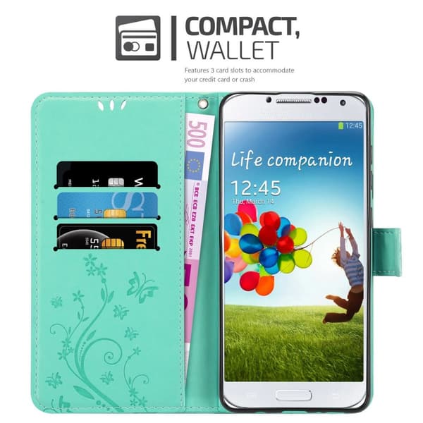 Samsung Galaxy S4 Skal Fodral i blomdesign Mobilskydd Case Cover med magnetisk stängning, ståfunktion och kortplatser