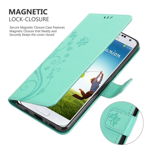 Samsung Galaxy S4 Skal Fodral i blomdesign Mobilskydd Case Cover med magnetisk stängning, ståfunktion och kortplatser