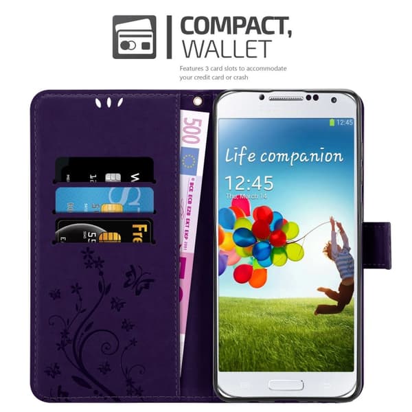 Samsung Galaxy S4 Skal Fodral i blomdesign Mobilskydd Case Cover med magnetisk stängning, ståfunktion och kortplatser