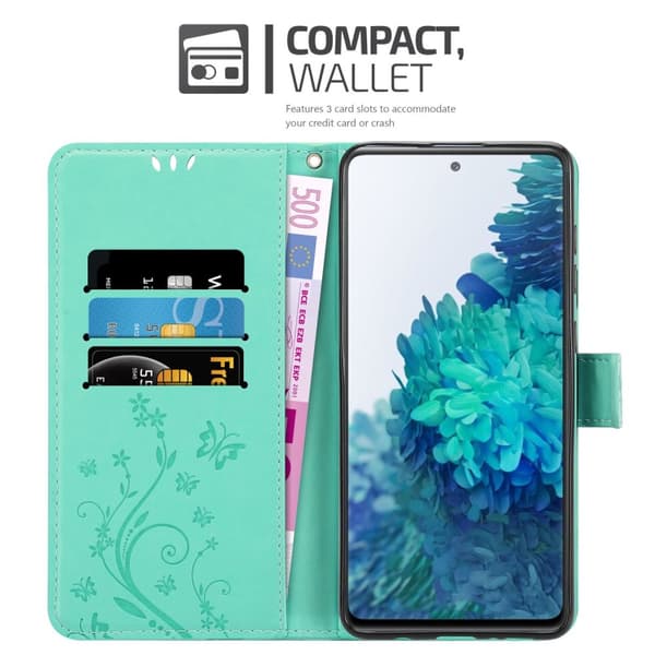 Deksel til Samsung Galaxy S20 FE Lommebokdeksel i blomster design med magnetisk lukking, stativfunksjon og kortplasser