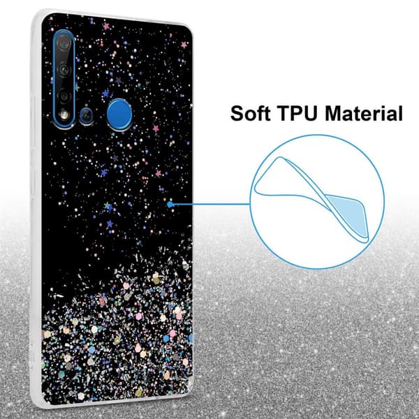 Huawei NOVA 5i / P20 LITE 2019 Suojakuori Suojakotelo joustavasta TPU-silikonista jossa on kimaltelevaa glitteriä