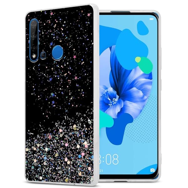 Huawei NOVA 5i / P20 LITE 2019 Suojakuori Suojakotelo joustavasta TPU-silikonista jossa on kimaltelevaa glitteriä Musta glitterillä