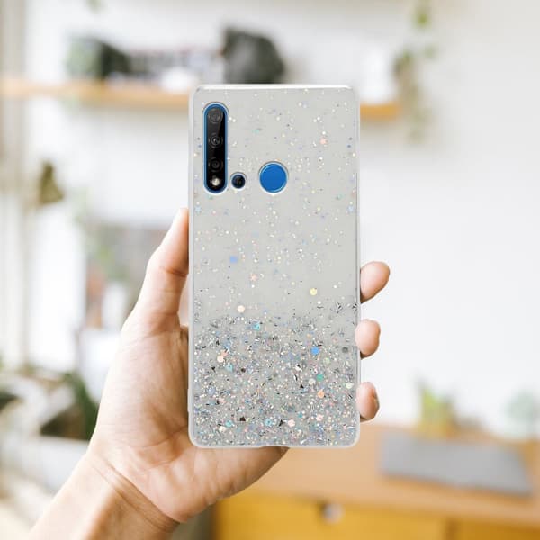 Huawei NOVA 5i / P20 LITE 2019 Suojakuori Suojakotelo joustavasta TPU-silikonista jossa on kimaltelevaa glitteriä