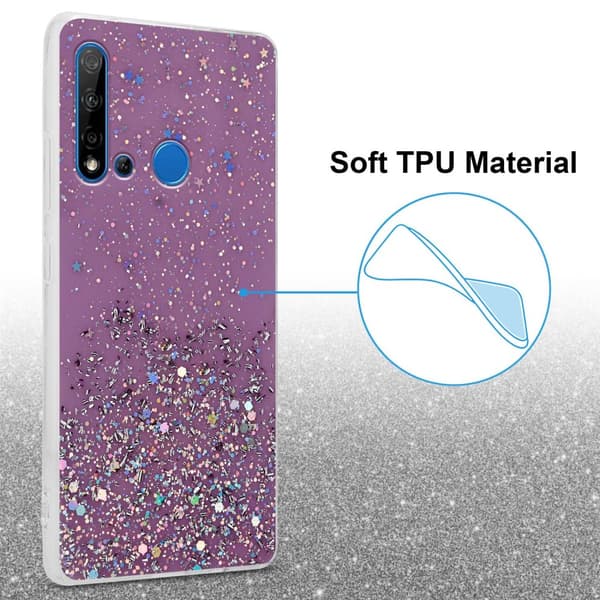 Huawei NOVA 5i / P20 LITE 2019 Suojakuori Suojakotelo joustavasta TPU-silikonista jossa on kimaltelevaa glitteriä