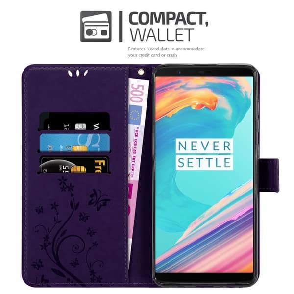 Deksel til OnePlus 5T Lommebokdeksel i blomster design med magnetisk lukking, stativfunksjon og kortplasser