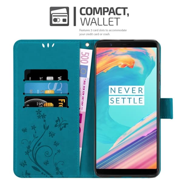 OnePlus 5T Skal Fodral i blomdesign Mobilskydd Case Cover med magnetisk stängning, ståfunktion och kortplatser