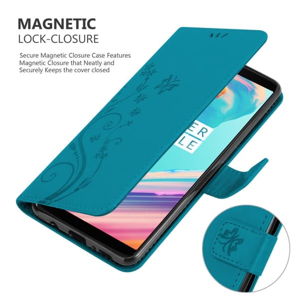 OnePlus 5T Skal Fodral i blomdesign Mobilskydd Case Cover med magnetisk stängning, ståfunktion och kortplatser