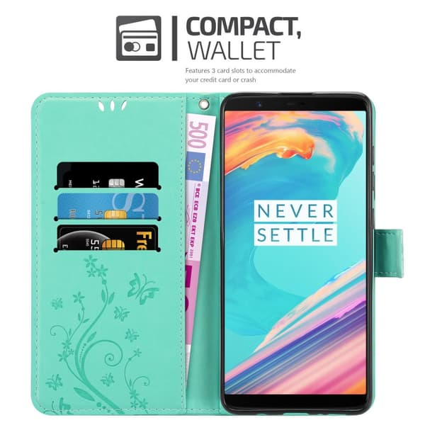 OnePlus 5T Skal Fodral i blomdesign Mobilskydd Case Cover med magnetisk stängning, ståfunktion och kortplatser