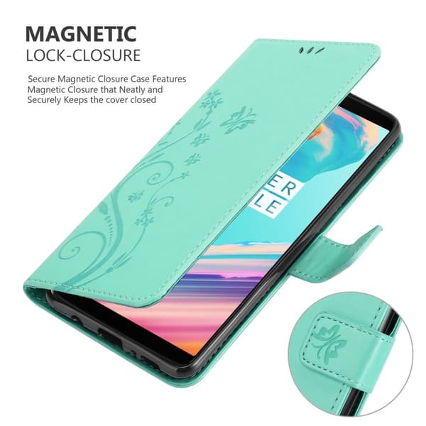 OnePlus 5T Skal Fodral i blomdesign Mobilskydd Case Cover med magnetisk stängning, ståfunktion och kortplatser