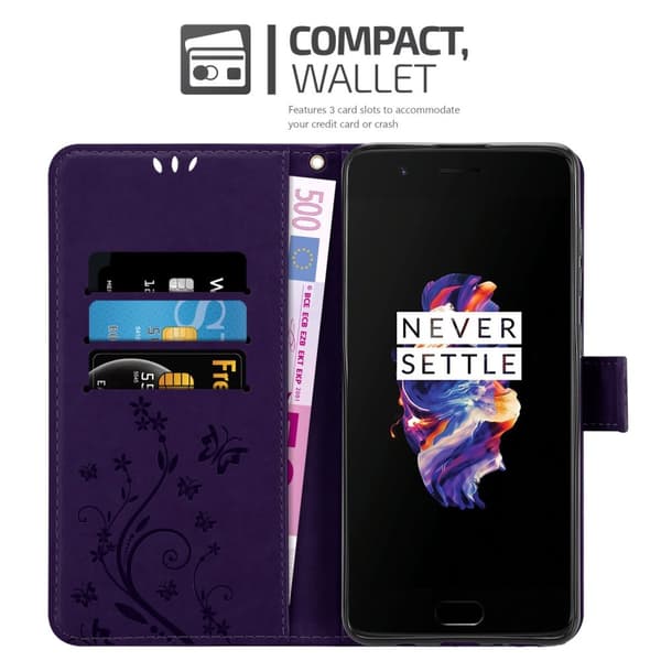 Deksel til OnePlus 5 Lommebokdeksel i blomster design med magnetisk lukking, stativfunksjon og kortplasser