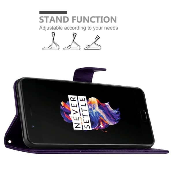 Deksel til OnePlus 5 Lommebokdeksel i blomster design med magnetisk lukking, stativfunksjon og kortplasser